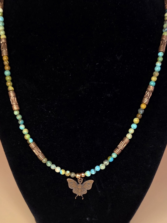 Persephone's Daughter Jewelry - Turquoise and Copper Beaded Necklace With Death's Head Moth Pendant